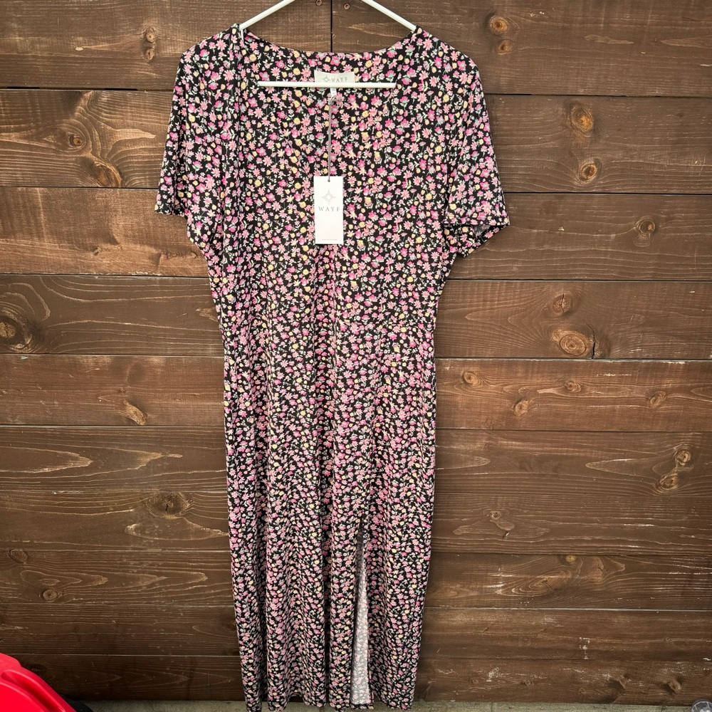 WAYF Dark Floral Print Dress Size XL NWT